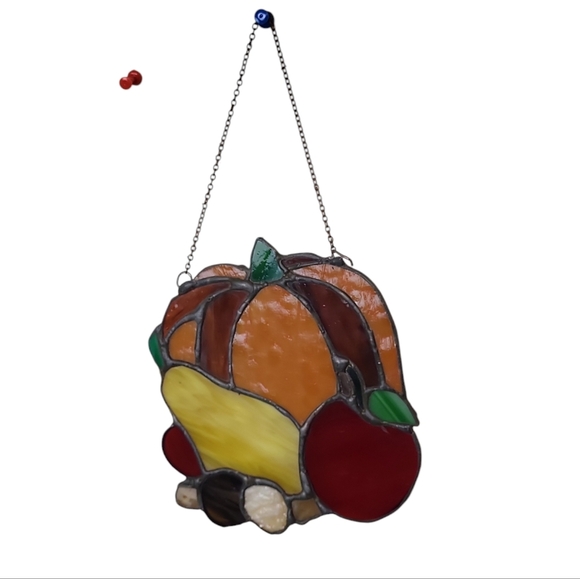 Thanksgiving Stainted Glass Pumpkin Apple Pear Hanging - Picture 1 of 2